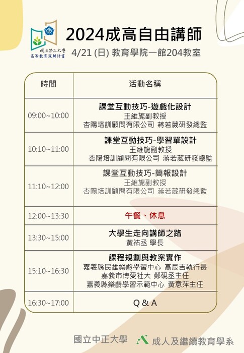 2024成高自由講師-4月21日行程